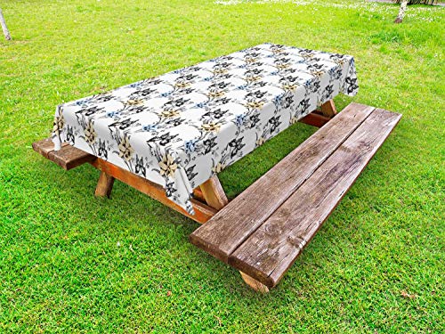 ABAKUHAUS Vintage ▾ Tovaglia da Esterno, Snapdragon e Farfalle, Tovaglia da Picnic Lavabile Decorativa, 145 cm x 210 cm, Multicolore