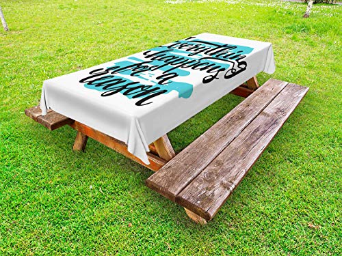ABAKUHAUS Detto Tovaglia da Esterno, Bold Dire Tipografia Wise, Tovaglia da Picnic Lavabile Decorativa, 145 cm x 210 cm, Turchese Antracite