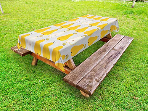 ABAKUHAUS Frutta Tovaglia da Esterno, Ritmica Sano Stile Pere, Tovaglia da Picnic Lavabile Decorativa, 145 cm x 265 cm, Terra Giallo e Avorio