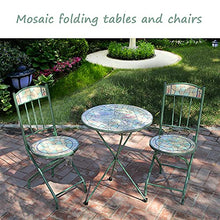 HZWZ 19.6"Tavolo Laterale A Mosaico Pieghevole, Set di Bistrot Grand Patio 3 Pezzo, Tavolo da Tavolo in Piastrelle Dipinto Fiore Top Metallo Arte Flowerpot per Giardino E Casa