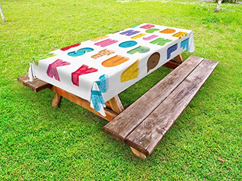 ABAKUHAUS Alfabeto Tovaglia da Esterno, ABC Lettere educativi, Tovaglia da Picnic Lavabile Decorativa, 145 cm x 210 cm, Rosa Arancione