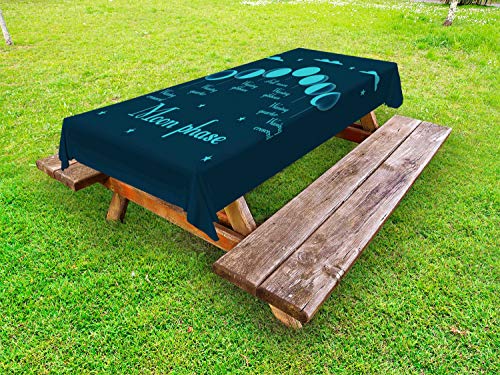 ABAKUHAUS Fase lunare Tovaglia da Esterno, Doodle Stelle Cloud, Tovaglia da Picnic Lavabile Decorativa, 145 cm x 265 cm, Blu Pale Blue