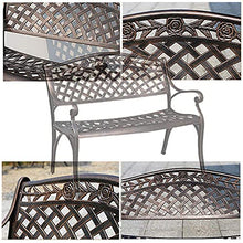 Panchina da giardino da 39 pollici con terrazza, panca da giardino doppia in metallo per esterni con braccioli e schienale, poltrona da cortile con struttura in alluminio pressofuso, usata per mobili