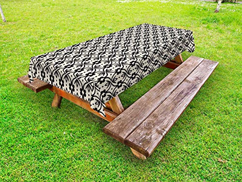 ABAKUHAUS Traliccio Tovaglia da Esterno, Estratto Layout Vintage, Tovaglia da Picnic Lavabile Decorativa, 145 cm x 210 cm, Eggshell Antracite