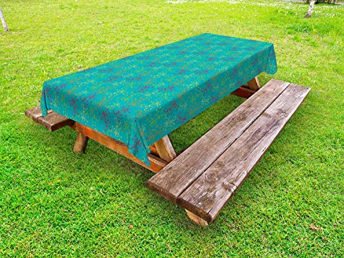 ABAKUHAUS Astratto Tovaglia da Esterno, Filiali di Turbine Colorate, Tovaglia da Picnic Lavabile Decorativa, 145 cm x 265 cm, Scuro Seafoam Multicolor