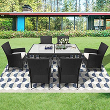 Moimhear Set di mobili da pranzo in rattan, set da giardino, tavolo da pranzo, tavolo da pranzo, tavolo da pranzo, tavolo per 6 persone, mobili da giardino con cuscini e federe (nero)