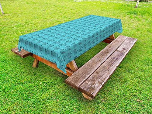 ABAKUHAUS Bicicletta Tovaglia da Esterno, Outline Vintage Spot Biciclette, Tovaglia da Picnic Lavabile Decorativa, 145 cm x 210 cm, Aqua Pale Blue