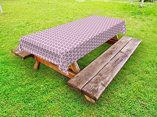 ABAKUHAUS Astratto Tovaglia da Esterno, Geometrico Stile Motivi, Tovaglia da Picnic Lavabile Decorativa, 145 cm x 265 cm, Bianco e Pale Fucsia