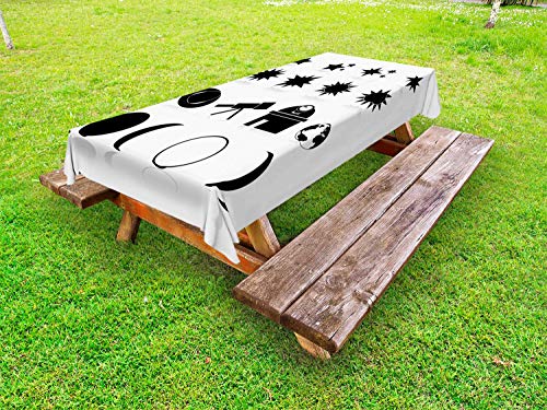 ABAKUHAUS Sole e Luna Tovaglia da Esterno, Articoli Monotono Cosmic, Tovaglia da Picnic Lavabile Decorativa, 145 cm x 305 cm, Charcoal Grey And White