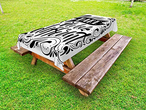 ABAKUHAUS Detto Tovaglia da Esterno, Osa Essere Diverso, Tovaglia da Picnic Lavabile Decorativa, 145 cm x 210 cm, Charcoal Grey Bianco