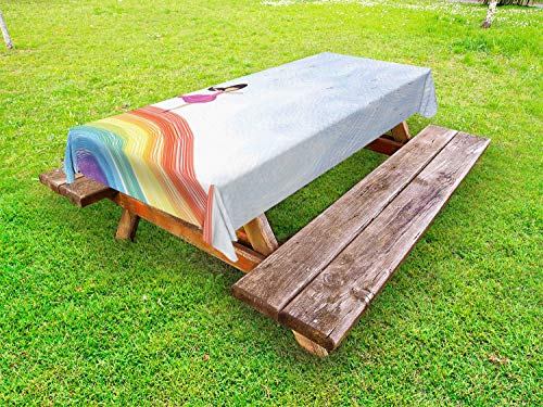ABAKUHAUS Ballerina Tovaglia da Esterno, La Ragazza Balla su Rainbow, Tovaglia da Picnic Lavabile Decorativa, 145 cm x 210 cm, Multicolore