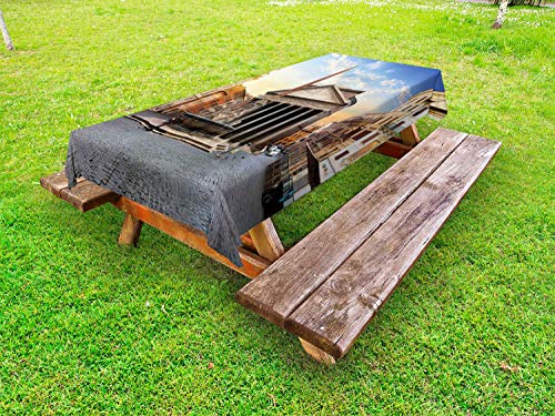 ABAKUHAUS Obelisco Tovaglia da Esterno, Fontana Pantheon di Roma, Tovaglia da Picnic Lavabile Decorativa, 145 cm x 305 cm, Multicolore