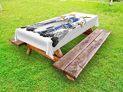 ABAKUHAUS Batteria Tovaglia da Esterno, Elementi di Musica Professionale, Tovaglia da Picnic Lavabile Decorativa, 145 cm x 305 cm, Blu Grigio