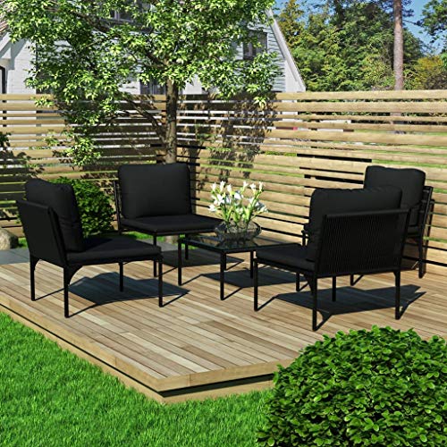 SKM Set Divani da Giardino 5 pz con Cuscini Neri in PVC