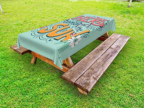 ABAKUHAUS Ecco Che Arriva Il Sole Tovaglia da Esterno, Farfalle di Testo, Tovaglia da Picnic Lavabile Decorativa, 145 cm x 265 cm, Pallido Rubino Seafoam