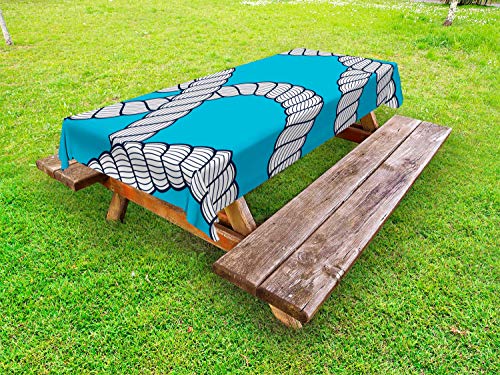 ABAKUHAUS Blu Nautico Tovaglia da Esterno, Blu Corde Background, Tovaglia da Picnic Lavabile Decorativa, 145 cm x 265 cm, Scuro Viola Blu Bianco