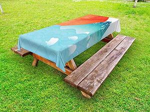 ABAKUHAUS Onda Tovaglia da Esterno, Giapponese dell'Estremo Oriente Natura, Tovaglia da Picnic Lavabile Decorativa, 145 cm x 210 cm, Vermilion Seafoam
