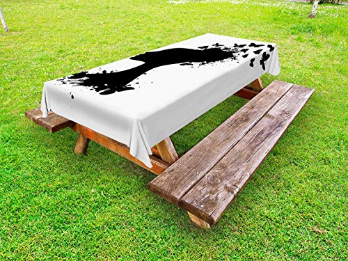 ABAKUHAUS Silhouette Tovaglia da Esterno, Farfalle Testa della Donna, Tovaglia da Picnic Lavabile Decorativa, 145 cm x 210 cm, Charcoal Grey And White