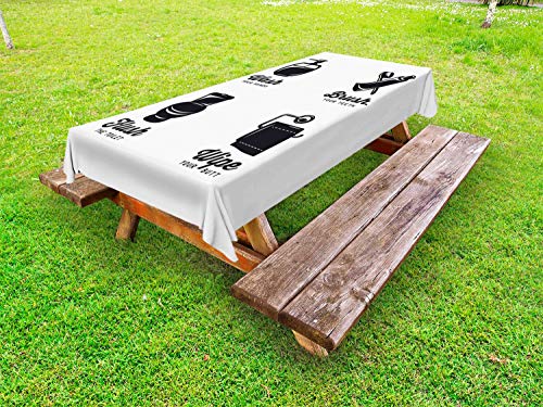 ABAKUHAUS Regole da Bagno Tovaglia da Esterno, Passi, Tovaglia da Picnic Lavabile Decorativa, 145 cm x 210 cm, Charcoal Grey And White