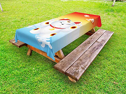 ABAKUHAUS Cat Giapponese Tovaglia da Esterno, Capodanno di Santa Cat, Tovaglia da Picnic Lavabile Decorativa, 145 cm x 305 cm, Vermilion Blu Bianco