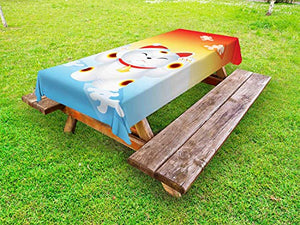 ABAKUHAUS Cat Giapponese Tovaglia da Esterno, Capodanno di Santa Cat, Tovaglia da Picnic Lavabile Decorativa, 145 cm x 265 cm, Vermilion Blu Bianco