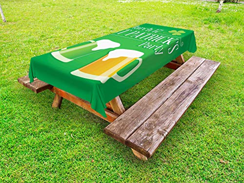 ABAKUHAUS Pub Irlandese Tovaglia da Esterno, Giorno di San Patrizio Beers, Tovaglia da Picnic Lavabile Decorativa, 145 cm x 265 cm, Fern Green Earth Giallo