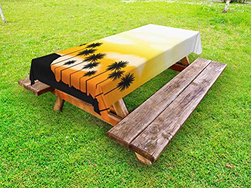 ABAKUHAUS Tropicale Tovaglia da Esterno, Exotic Style Palme, Tovaglia da Picnic Lavabile Decorativa, 145 cm x 210 cm, Pastello Giallo e Arancione