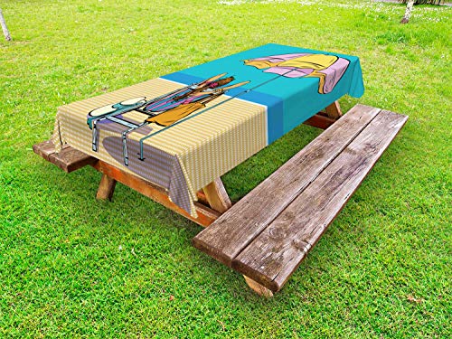 ABAKUHAUS L'ombrello Ragazza Tovaglia da Esterno, Signora su Una Sdraio, Tovaglia da Picnic Lavabile Decorativa, 145 cm x 210 cm, Marrone Pastello Multicolor