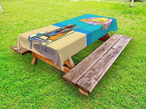 ABAKUHAUS L'ombrello Ragazza Tovaglia da Esterno, Signora su Una Sdraio, Tovaglia da Picnic Lavabile Decorativa, 145 cm x 210 cm, Marrone Pastello Multicolor