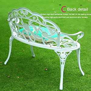 Panca da giardino da esterno in ferro battuto da 40 pollici, panchina doppia terrazza intagliata a rosa, combinazione di sedute per il tempo libero all'aperto con schienale, (con cuscino)