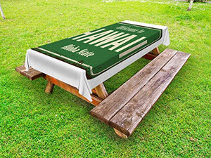 ABAKUHAUS Aloha Tovaglia da Esterno, Benvenuti alle Hawaii Vintage, Tovaglia da Picnic Lavabile Decorativa, 145 cm x 210 cm, Olive Green e Beige