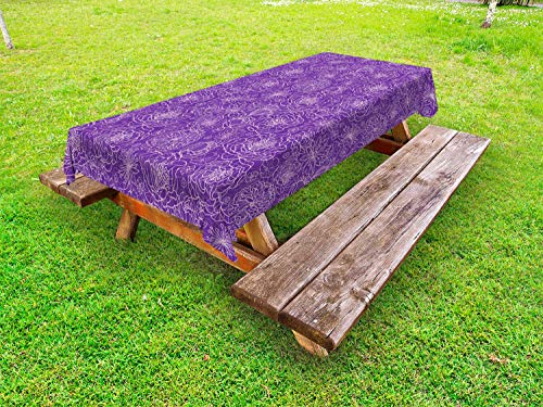 ABAKUHAUS Viola Scuro Tovaglia da Esterno, Floral Garden Art Retro, Tovaglia da Picnic Lavabile Decorativa, 145 cm x 210 cm, Viola Lilla