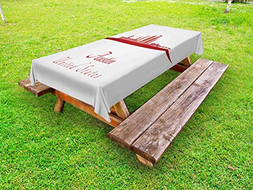 ABAKUHAUS Austin Tovaglia da Esterno, Calligrafico Skyline Moderna, Tovaglia da Picnic Lavabile Decorativa, 145 cm x 305 cm, Paprika e Cocco