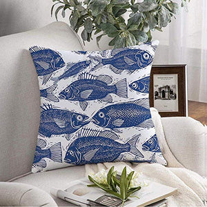 Kris.D Copertura Decorativa del Cuscino di tiro Blue Lake Pesci d'Acqua Dolce Naturali Modello Senza fine Natura Animali Fauna Selvatica Acquario Fiume Acquatico18x18 Pollici