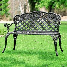 Sedia lunga per il tempo libero all'aperto panchina da giardino, Park square in alluminio pressofuso decoro rose sedile schienale, Sedile resistente alle intemperie da 108 cm per 2 persone