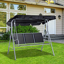 Outsunny Dondolo da Giardino a 3 Posti in Metallo, Tetto Parasole Rimovibile e Lavabile, Nero e Argento, 170x110x153cm