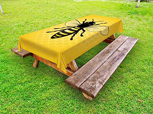 ABAKUHAUS Ape Regina Tovaglia da Esterno, Vista dettagliata di Insetti, Tovaglia da Picnic Lavabile Decorativa, 145 cm x 210 cm, Terra Grigio Giallo