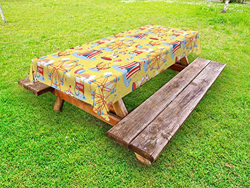 ABAKUHAUS Circo Tovaglia da Esterno, Parco di divertimenti Modello Tenda, Tovaglia da Picnic Lavabile Decorativa, 145 cm x 210 cm, Senape Vermilion