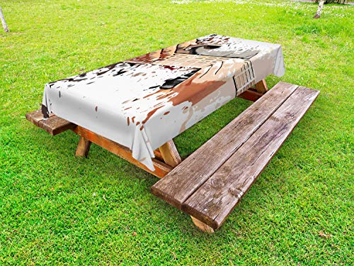 ABAKUHAUS Rock And Roll Tovaglia da Esterno, Uomo Suonare la Chitarra, Tovaglia da Picnic Lavabile Decorativa, 145 cm x 305 cm, Bianco Multicolor