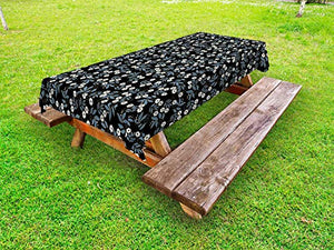 ABAKUHAUS Vintage ▾ Tovaglia da Esterno, Filiali Curly Foglia Flora, Tovaglia da Picnic Lavabile Decorativa, 145 cm x 210 cm, Blu Grigio Charcoal Grey
