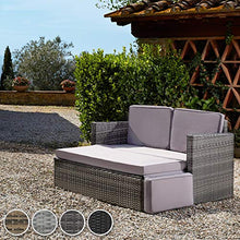 TecTake 800884 Divano Lounge in Rattan, Doppia Sdraio, Pouf con Cuscino, Elevato Comfort di Seduta, Arredamento da Giardino, Nuovo (Grigio)