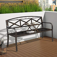 Parco Terrazza Cortili Panchina Panchina da Giardino in Ghisa, Panche Tempo Libero Esterno con Tavolo Centrale, Panca Metallo Retrò Resistente Intemperie, Panche 2 Posti (inclusi Cuscini e Cuscini)