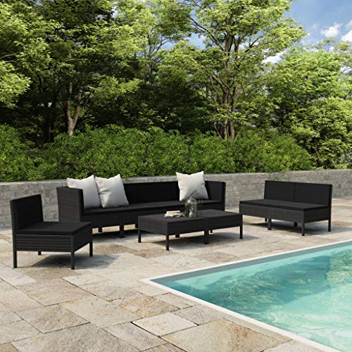 SKM Set Divani da Giardino 9 pz con Cuscini in Polyrattan Nero (58.5kg) Nero-6971