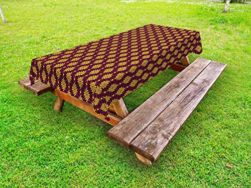 ABAKUHAUS Etnico Tovaglia da Esterno, Folk Culture Geometric Art, Tovaglia da Picnic Lavabile Decorativa, 145 cm x 305 cm, Marrone e Terra Gialla