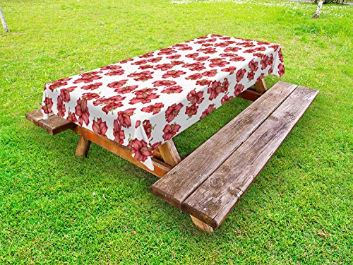 ABAKUHAUS Floreale Tovaglia da Esterno, Vintage Style Lily Fiori, Tovaglia da Picnic Lavabile Decorativa, 145 cm x 210 cm, Olive Green Vermilion