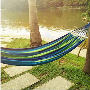 VALINK Esterno Campeggio Amaca, in Legno Bastone Anti-ribaltamento Amache Spalmatore, Barra Giardino Oscillante Amaca Dondolo Appeso Letto, Spiaggia da Viaggio Tela Rosso Blu Righe 240x80CM
