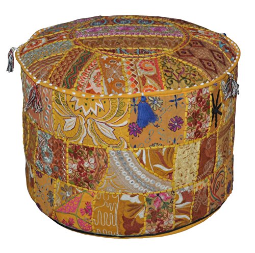 Rajasthali Indiano Pouf Sgabello Vintage Patchwork impreziosito Patchwork Soggiorno copertura ottomano, 58 x 33 cm
