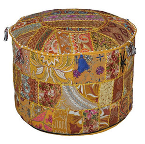 Rajasthali Indiano Pouf Sgabello Vintage Patchwork impreziosito Patchwork Soggiorno copertura ottomano, 58 x 33 cm