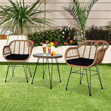 Set di conversazioni in vimini con tavolo in vetro temperato in lino giallo, beige