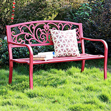 Necessità quotidiane Panchina da giardino con patio da 51 pollici Sedile intagliato in metallo per esterni, panchina in metallo per parco con braccioli e schienale, mobili da giardino con veranda sul